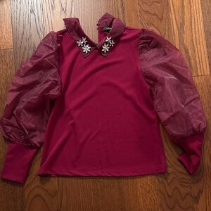 Marc New York Burgundy Blouse with Puff Sleeves